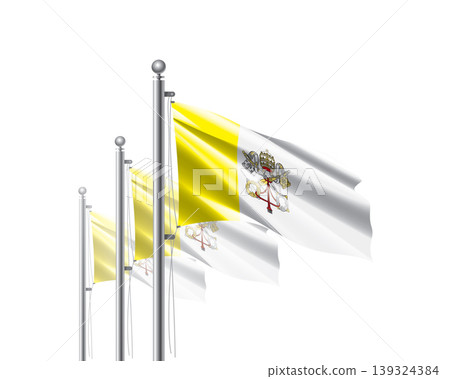 Vatican banner with emblem. Colorful Vatican flag featuring tiara and crossed keys visual Vatican banner with emblem. Colorful Vatican flag featuring tiara and crossed keys visual 139324384