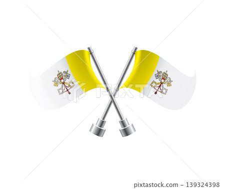 Ceremonial emblem showing two flags intertwined on shining silver poles with gentle breeze effect Ceremonial emblem showing two flags intertwined on shining silver poles with gentle breeze effect 139324398