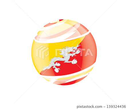 Illustration of globe wrapped in Bhutanese flag patterns with subtle shadowing Illustration of globe wrapped in Bhutanese flag patterns with subtle shadowing 139324436