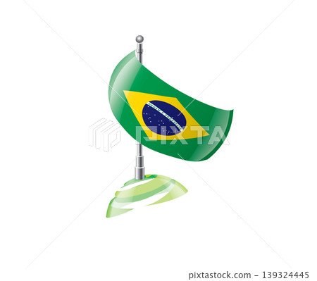 Highly detailed of waving Brazilian flag with metallic pole and subtle shadow effects for print Highly detailed of waving Brazilian flag with metallic pole and subtle shadow effects for print 139324445