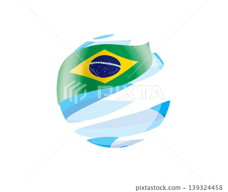 Flat of patriotic globe featuring waving Brazilian flag design 139324458