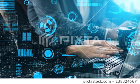 Hands on Keyboard with Digital Data Overlay Featuring Business Analytics and Technology in Urban Environment for Corporate Use xenic Hands on Keyboard with Digital Data Overlay Featuring Business Analytics and Technology in Urban Environment for Corporate Use xenic 139324567