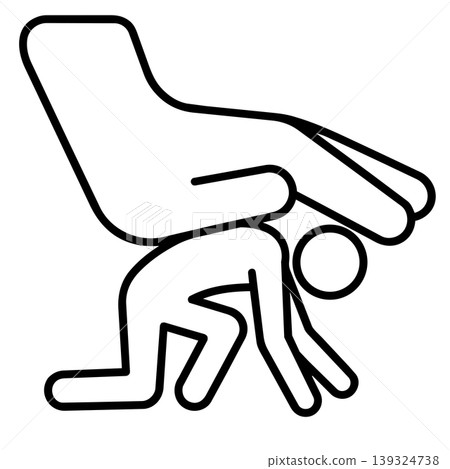 Minimalist line art icon of a giant hand crushing a kneeling stick figure, representing extreme stress, oppression, and surrender. 139324738