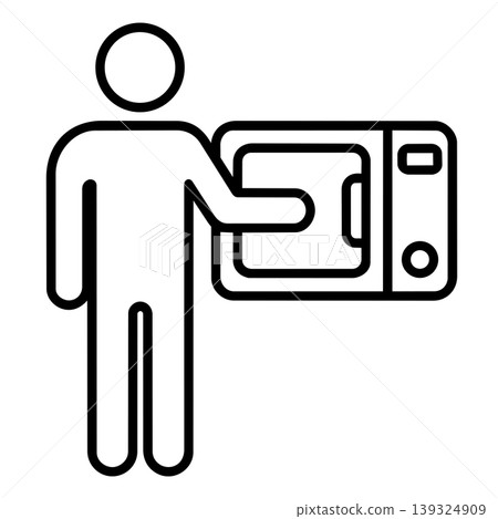 Line art stick figure using a microwave oven icon. Vector illustration of heating food, convenience, and kitchen appliance. Line art stick figure using a microwave oven icon. Vector illustration of heating food, convenience, and kitchen appliance. 139324909