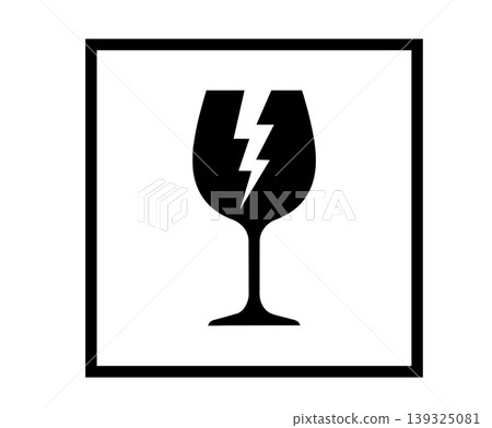 Vector black packaging warning label: fragile broken wine glass icon. Vector black packaging warning label: fragile broken wine glass icon. 139325081