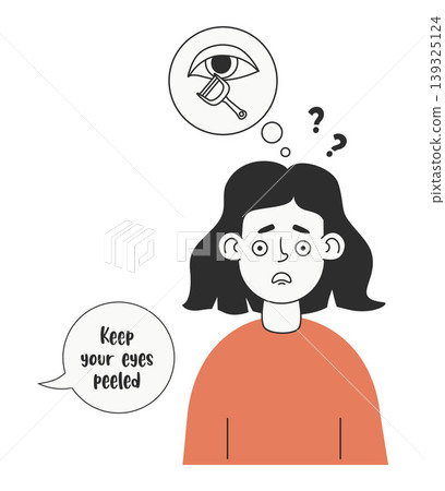 Neurodiversity Concept. Autistic Woman Interpreting Idiom Keep Your Eyes Peeled Literally. Thought Bubble with Potato Peeler and Eye. Literal Thinking in Autism Spectrum. Vector Illustration. Neurodiversity Concept. Autistic Woman Interpreting Idiom Keep Your Eyes Peeled Literally. Thought Bubble with Potato Peeler and Eye. Literal Thinking in Autism Spectrum. Vector Illustration. 139325124