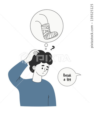 Neurodiversity Concept. Autistic Person Interpreting Idiom Break A Leg Literally. Thinking Bubble with Broken Leg in Cast. Literal Thinking in Autism. Isolated Vector Illustration. Minimalist Drawing. Neurodiversity Concept. Autistic Person Interpreting Idiom Break A Leg Literally. Thinking Bubble with Broken Leg in Cast. Literal Thinking in Autism. Isolated Vector Illustration. Minimalist Drawing. 139325125