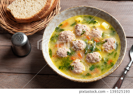 Homemade meatball soup 139325193