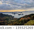 Autumn scenery of the Shimanami Kaido, including the sunset and autumn leaves viewed from Kirosan Observatory. 139325269