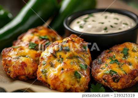 breast chicken with a dipping sauce and vegetable.. 139325319