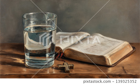 Bible and crosses on wooden table,. Religion of Christianity Bible and crosses on wooden table,. Religion of Christianity 139325352