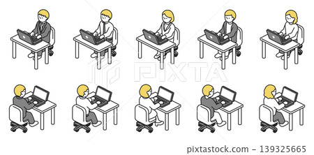 Isometric illustrations: A set of business people working on computers at their desks. Isometric illustrations: A set of business people working on computers at their desks. 139325665