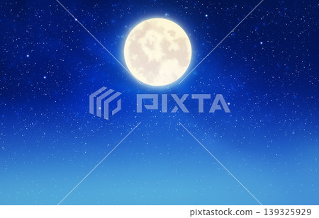 一幅背景插圖，描繪了一輪滿月在繁星點點的夜空中閃耀——藍色 139325929