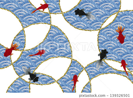 【日式背景裝飾,波浪圖案和金魚】手工刺繡插畫材料 【日式背景裝飾,波浪圖案和金魚】手工刺繡插畫材料 139326501