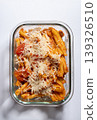 Pasta Arrabbiata with Casarecce and Grated Cheese in Glass Container 139326510