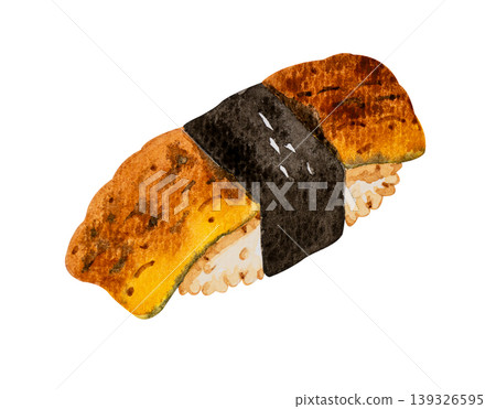 Unagi eel nigiri sushi. Japanese food  Hand drawn watercolor 139326595