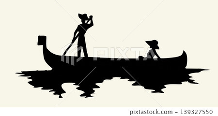 Vector drawing. Gondolier in a boat 139327550