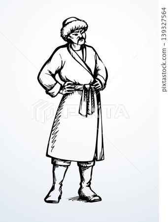 Vector drawing. The man is dressed in traditional Asian clothing 139327564