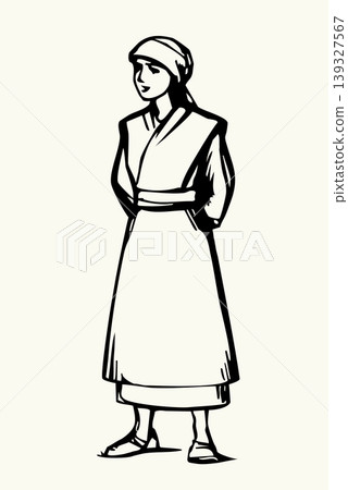 Vector drawing. Woman is dressed in traditional Asian clothing 139327567