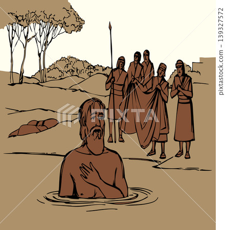 Vector drawing. Naeman in the river Vector drawing. Naeman in the river 139327572