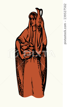 Vector drawing. Woman with basket and jug Vector drawing. Woman with basket and jug 139327582