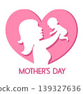Mothers Day. Silhouette of a woman holding a child in front of a heart on a white. 139327636