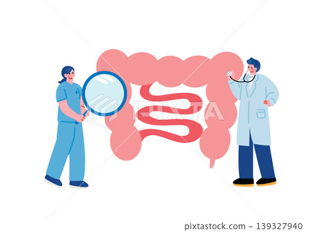 Illustration of a doctor examining the intestines Illustration of a doctor examining the intestines 139327940