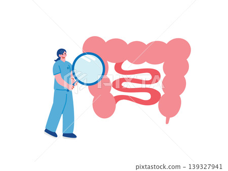 Illustration of a nurse examining the large intestine. 139327941