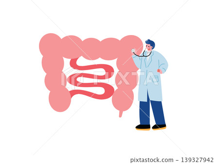 Illustration of a doctor examining the large intestine 139327942