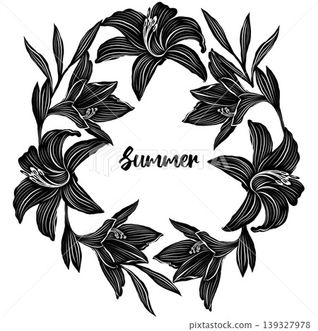 Black and white vector card with lilies 139327978
