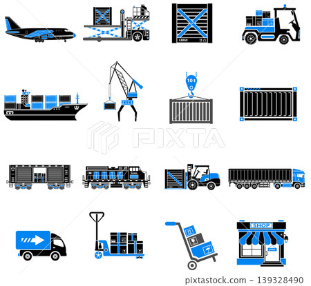 Cargo Transport and Packaging two color sticker set 139328490