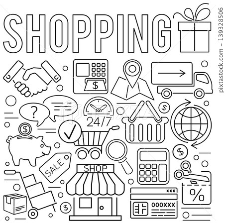 Online Shopping Thin Lines Web Icon Concept Online Shopping Thin Lines Web Icon Concept 139328506