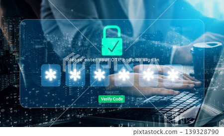 A digital scene showcasing a user entering a one-time password on a laptop, emphasizing online security and authentication methods in a modern urban environment. Sigmoid A digital scene showcasing a user entering a one-time password on a laptop, emphasizing online security and authentication methods in a modern urban environment. Sigmoid 139328790