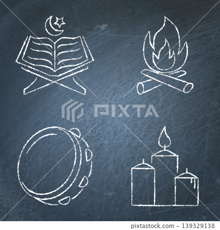 Attributes of Nowruz holiday chalkboard icon set 139329138