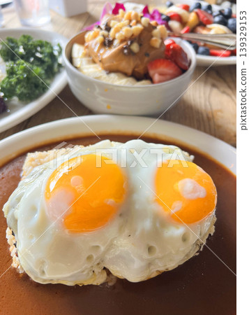 Hawaiian Brunch: Loco Moco and Acai Bowl Hawaiian Brunch: Loco Moco and Acai Bowl 139329153