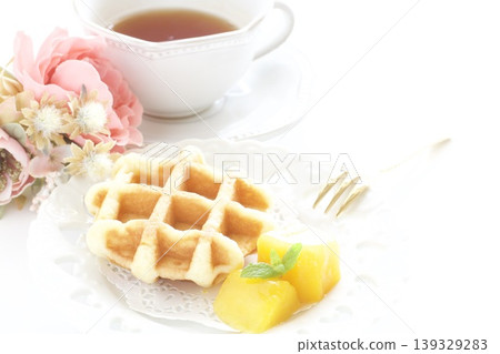 Mango, waffles, and milk tea Mango, waffles, and milk tea 139329283