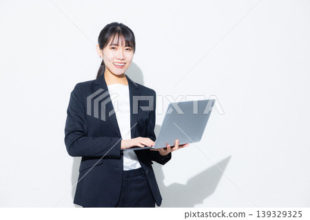 A woman holding a laptop computer A woman holding a laptop computer 139329325