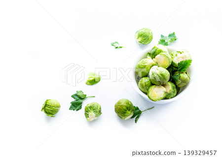 fresh green vegetables brussels sprouts isolated on white background fresh green vegetables brussels sprouts isolated on white background 139329457