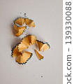Wooden pencil shavings with blue lead debris 139330088