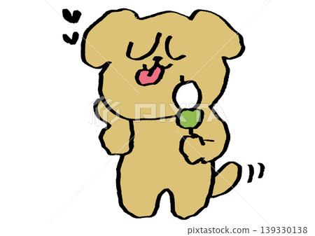 A dog eating three-colored dango 139330138