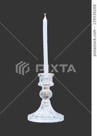 Elegant Crystal Glass Candle Holder with White Candle on Black Background Elegant Crystal Glass Candle Holder with White Candle on Black Background 139330208