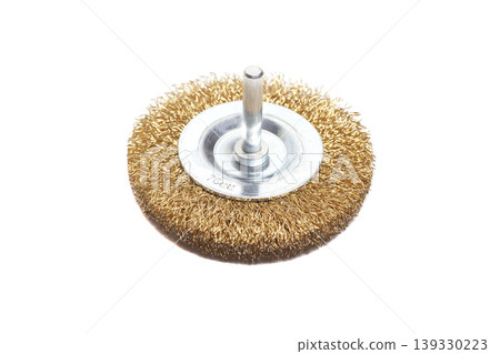 Metal brush for drilling machine isolated on white background Metal brush for drilling machine isolated on white background 139330223