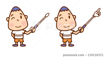 A cute little boy explaining with a pointer stick. A cute little boy explaining with a pointer stick. 139330351