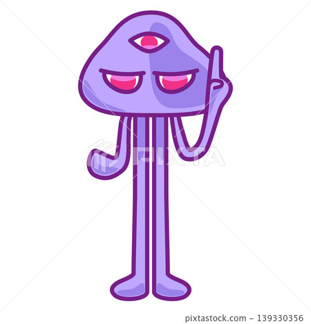 一個紫色外星人正在做指向的手勢。 一個紫色外星人正在做指向的手勢。 139330356