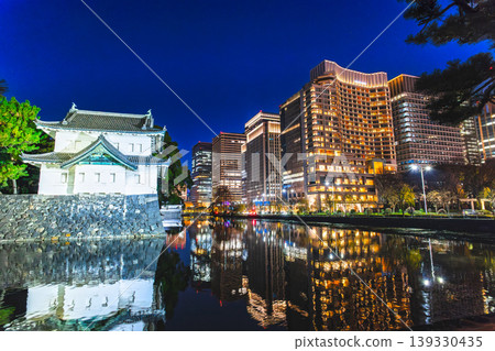 Tokyo: The illuminated Tatsumi Tower of the Imperial Palace and Marunouchi Tokyo: The illuminated Tatsumi Tower of the Imperial Palace and Marunouchi 139330435