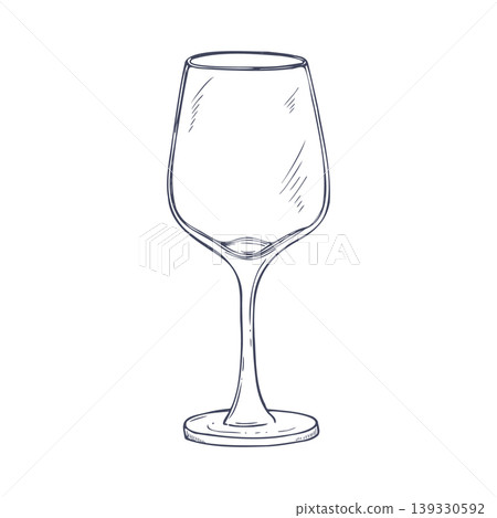 Empty wine glass vector isolated illustration. Hand drawn monochrome glassware for drink. Elegant stemware sketch for restaurant menu design, celebration and banquet concept art. Empty wine glass vector isolated illustration. Hand drawn monochrome glassware for drink. Elegant stemware sketch for restaurant menu design, celebration and banquet concept art. 139330592
