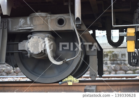 Hand scotch (hand scotch) on the bogie section of a railway track. Hand scotch (hand scotch) on the bogie section of a railway track. 139330628