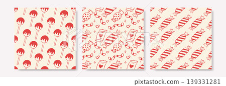 Red candy patterns on cream background Red candy patterns on cream background 139331281