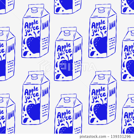 Repeating apple juice carton pattern in blue ink 139331296