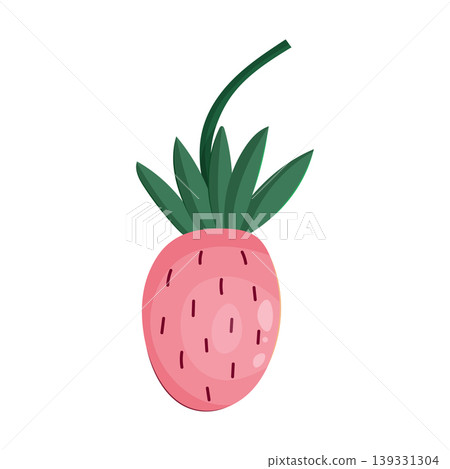 Illustration of a single wild strawberry with detailed stem and leaf Illustration of a single wild strawberry with detailed stem and leaf 139331304
